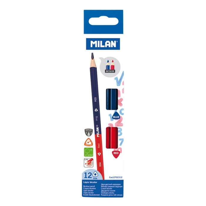 CRAYONS TRIANGUILAIRES ROUGE-BLEU BOITE DE 12 - MILAN