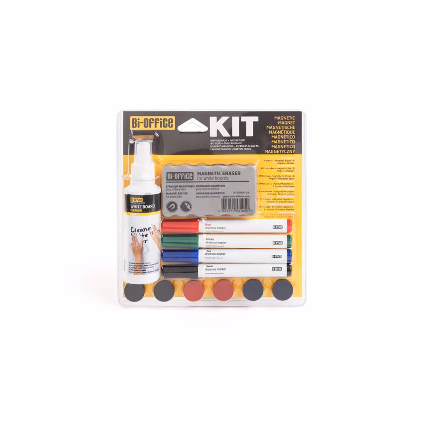 KIT TABLEAU BLANC 4 MARK-6AIMANTS-EFFACEUR-SPRAY REF KT1010 BI-OFFICE